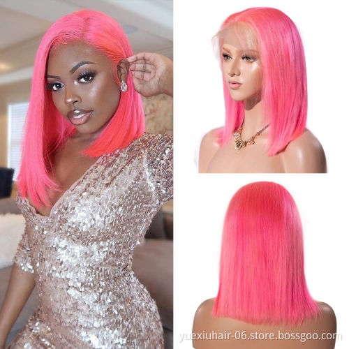 Short Straight Lace Frontal Human Hair BOB Wigs Brazilian Virgin Hair Colorful BOB Styles 13x4 Lace Front Wig For Black Women